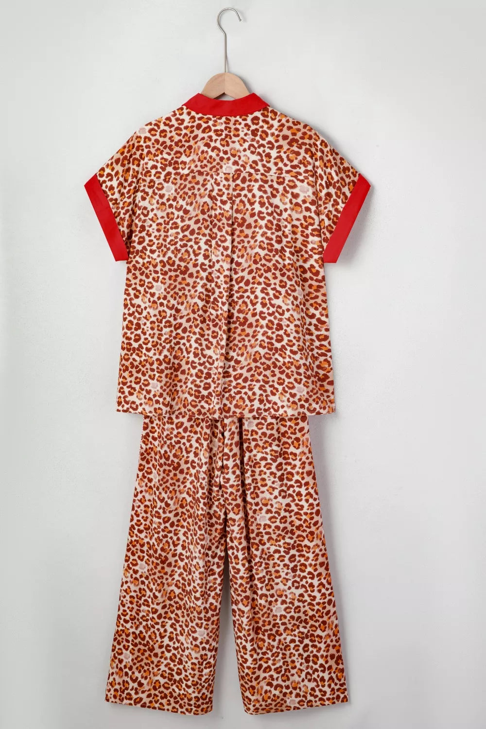 Sarah Express Women's Leopard Print Two Piece Set - Button Front Top & Pants