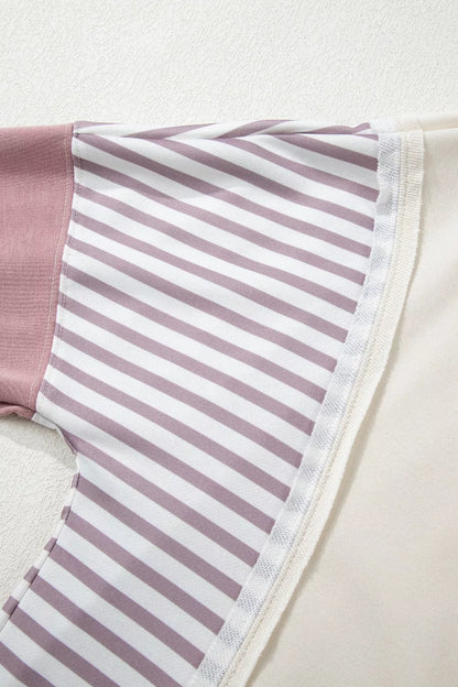 Sarah Express Women's Color Block Striped Patchwork Dolman Slit Sweatshirt