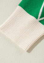 Sarah Express Women's Diamond Pattern Contrast Trim Mock Neck Sweater