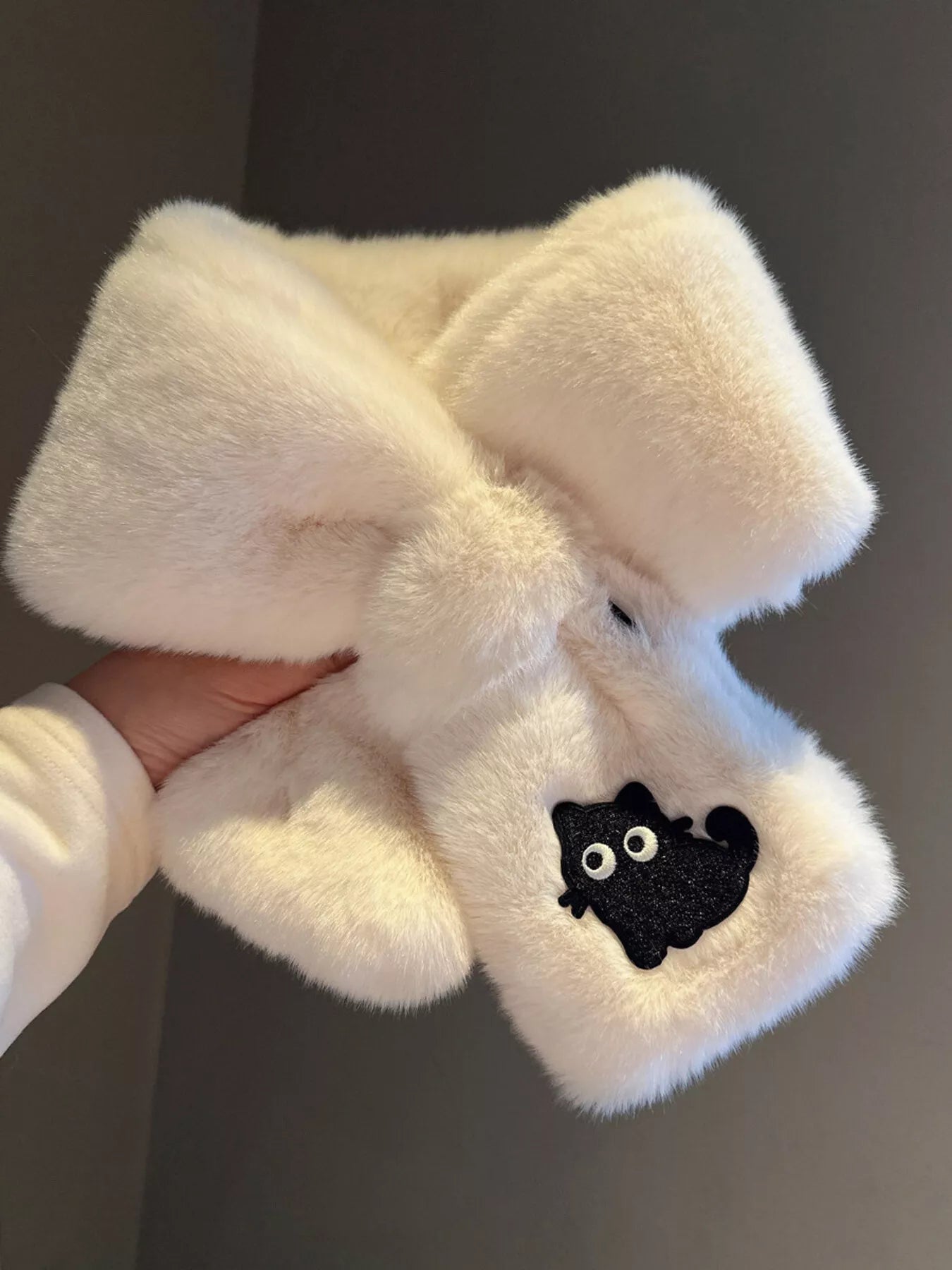 Sarah Express Women's Cat Embroidered Plush Scarf - Cozy Winter Accessory Style A ONESIZE