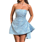 Sarah Express Women's Floral Tube Top Mini Dress High Waist Sleeveless