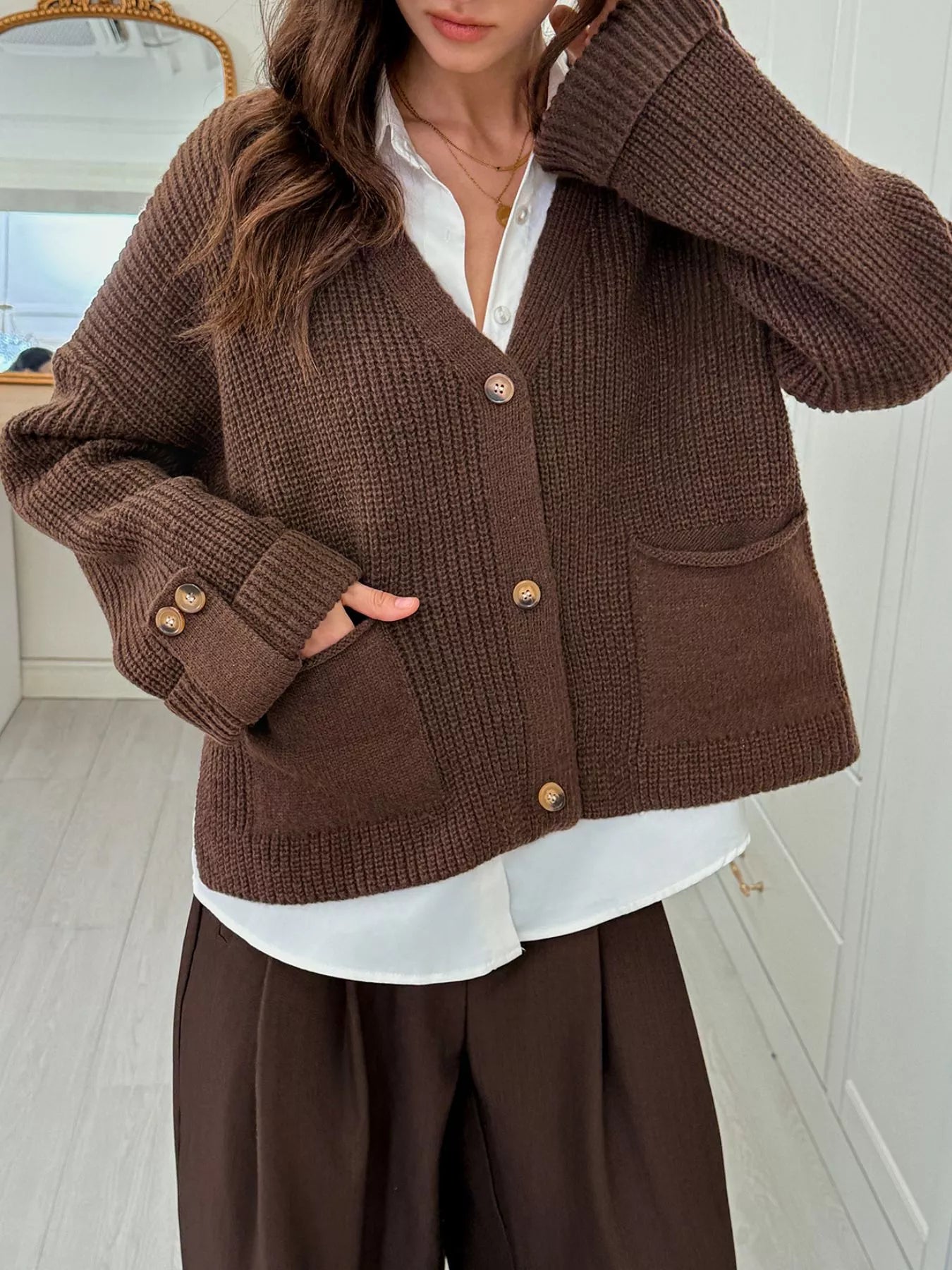 Sarah Express Women's Chunky Knit Button-Down Cardigan