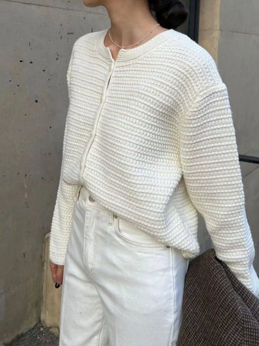 Sarah Express Women's Textured Knit Button-Down Cardigan