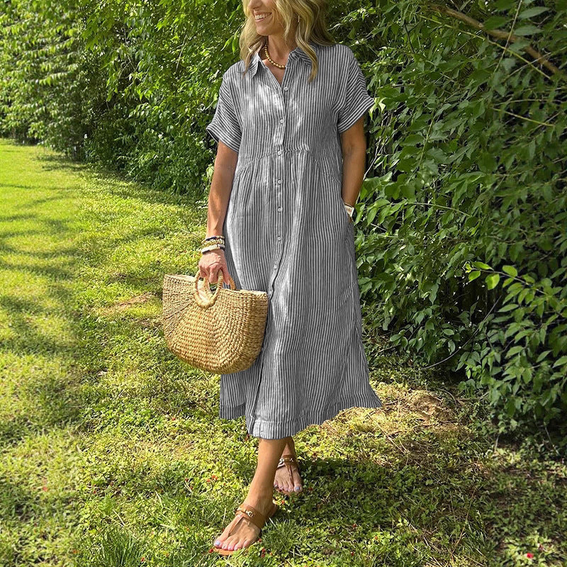 Sarah Express Women's Loose Striped Short Sleeve Casual Dress Plus Size
