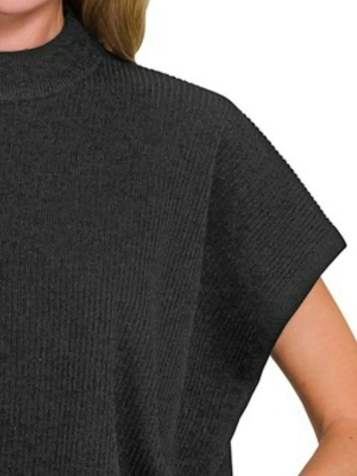 Sarah Express Women’s Boxy Mock Neck Short Sleeve Sweater Casual Spring Summer
