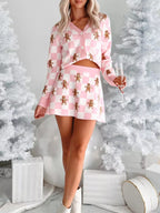 Sarah Express Women's Gingerbread Checkered Cardigan and Skirt Sweater Set