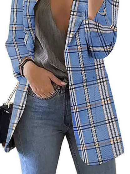 Sarah Express Women's Plaid Lapel Collar Blazer