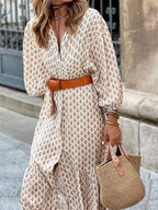 Sarah Express Floral V-Neck Puff Sleeve Maxi Dress A-Line