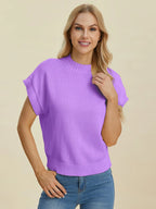 Sarah Express Women’s Plus Size Short Sleeve Mock Neck Viscose Sweater
