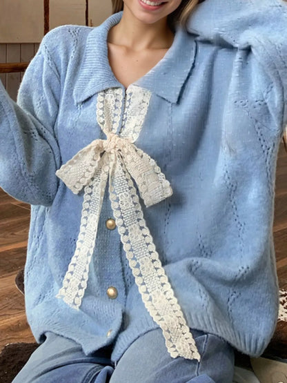 Sarah Express Women's Lace Tie Button Up Cardigan