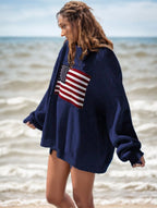 Sarah Express USA Flag Drop Shoulder Long Sleeve Sweater Women