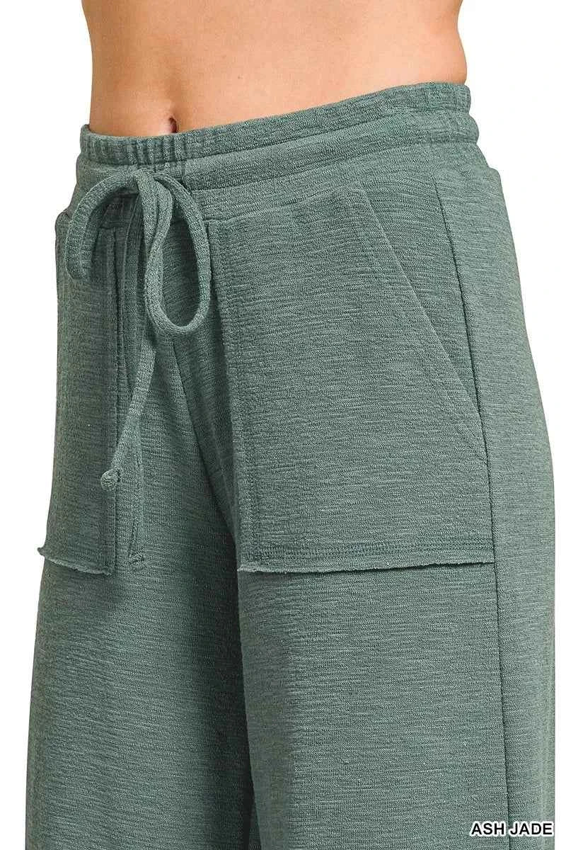 Sarah Express Women's Cotton Slub Short Sleeve Tee and Pants Set - Zenana Loungewear