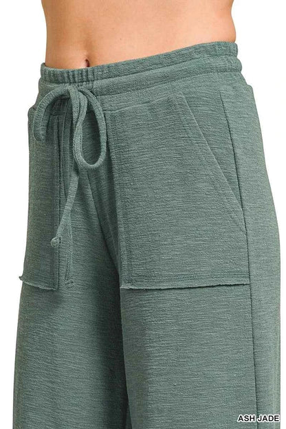 Sarah Express Women's Cotton Slub Short Sleeve Tee and Pants Set - Zenana Loungewear