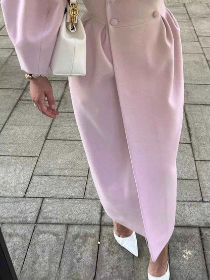 Sarah Express Women's Double-Breasted Longline Coat - Ruched Button Front Outerwear