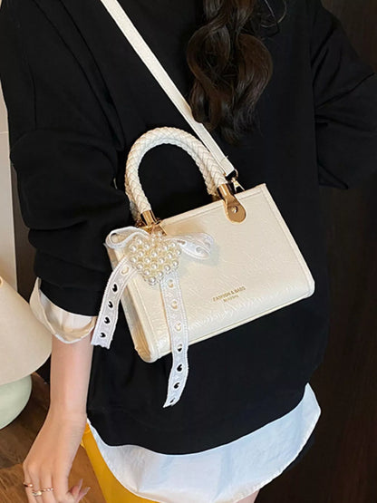 Sarah Express Women's Mini Crossbody Bag with Pearl Decor & Braided Handle