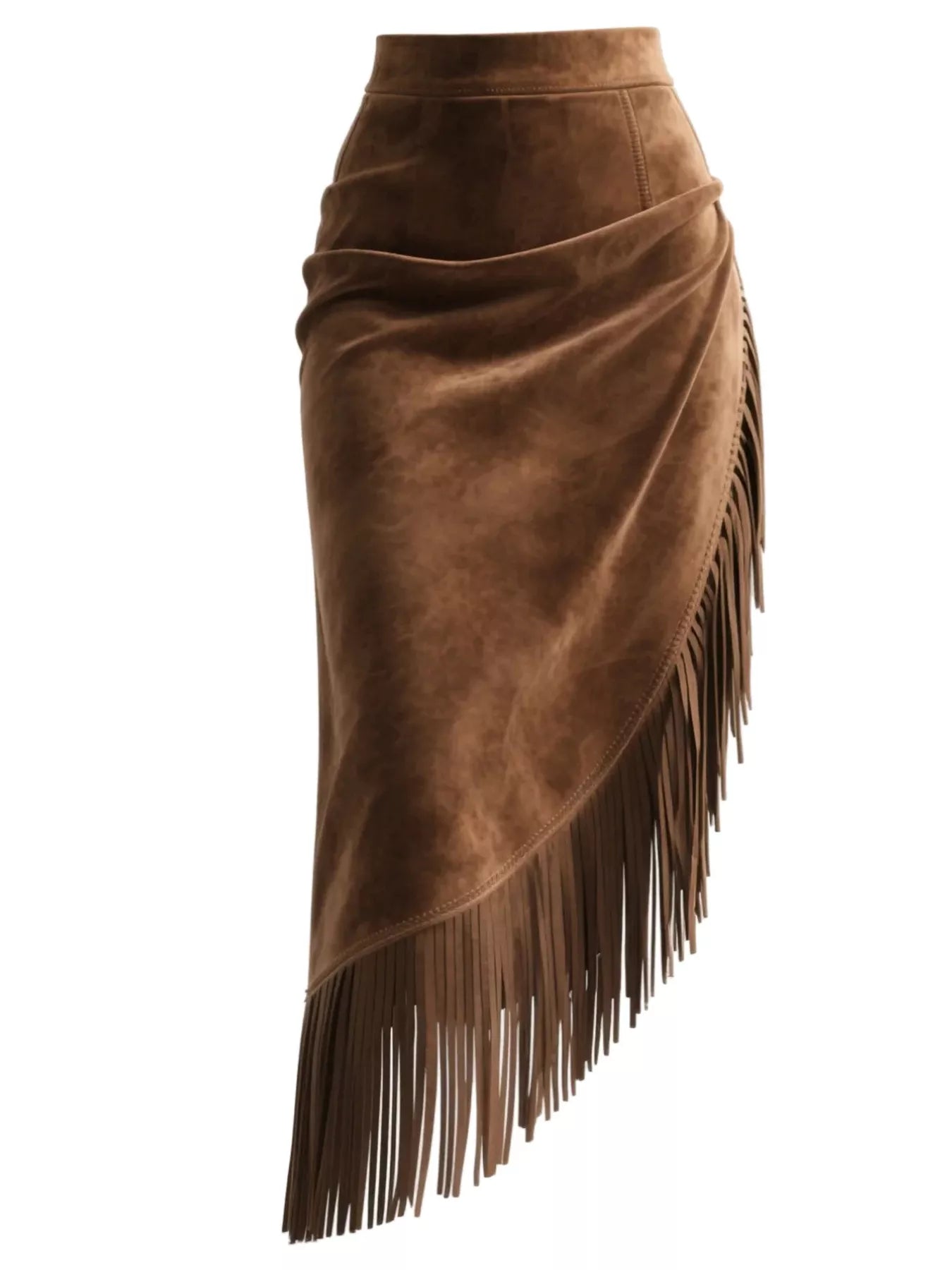 Sarah Express Women's Suede Fringe Asymmetric Skirt Plus Size Brown