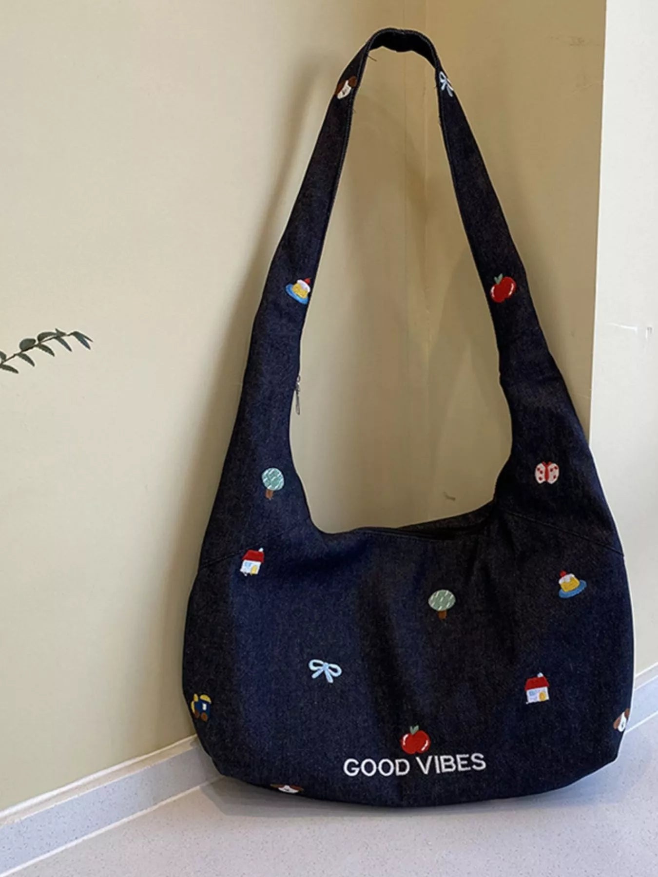 Sarah Express Women's Embroidered Denim Crossbody Bag