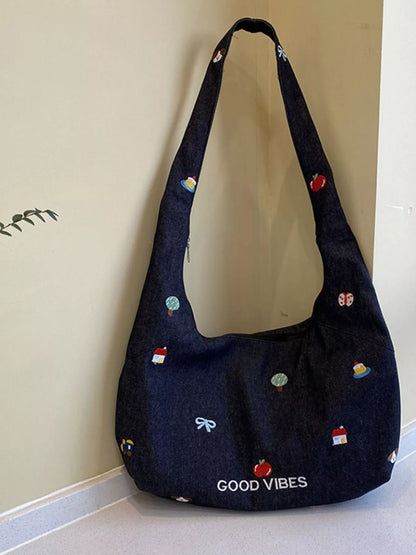 Sarah Express Women's Embroidered Denim Crossbody Bag