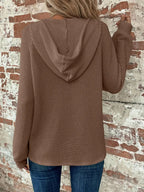 Sarah Express Women's Waffle Knit Long Sleeve Drawstring Hooded Top