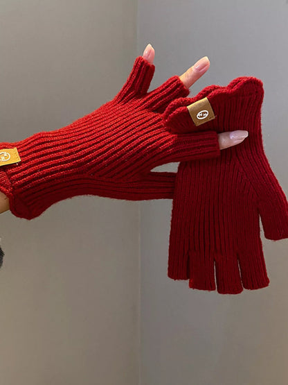 Sarah Express Women's Fingerless Knitted Gloves - Warm Winter Hand Warmers Red ONESIZE