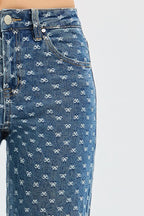 Sarah Express Women’s High Rise Wide Leg Jeans with Bow Embroidery
