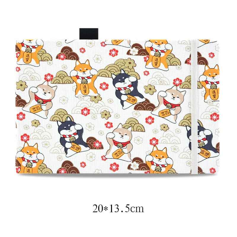 Sarah Express Premium Handmade Watercolor Sketchbook - 40 Sheets Cotton Linen Cover Art Journal White Shiba Inu 20x13.5cm