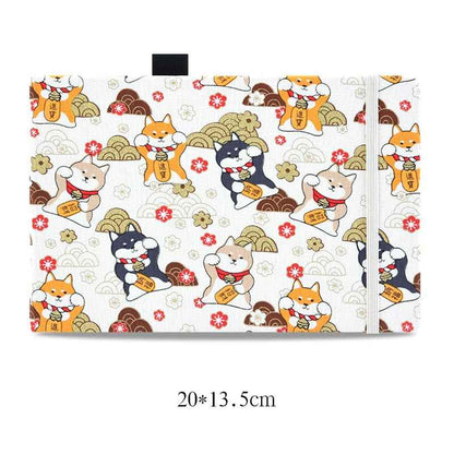 Sarah Express Premium Handmade Watercolor Sketchbook - 40 Sheets Cotton Linen Cover Art Journal White Shiba Inu 20x13.5cm