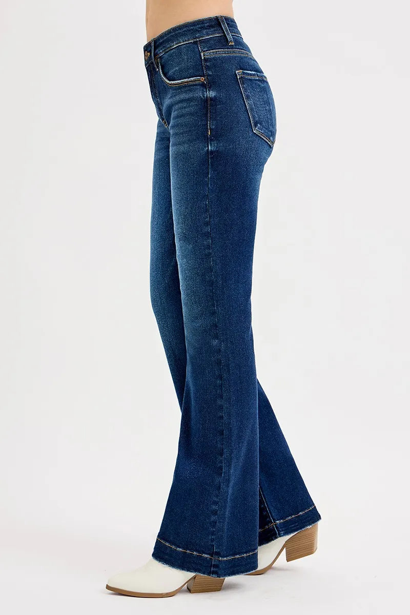 Sarah Express Women’s Plus Size Tummy Control Mid Rise Flare Jeans
