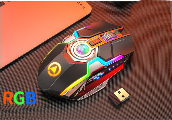Sarah Express Wireless RGB Gaming Mouse Rechargeable Silent Click Ergonomic Black
