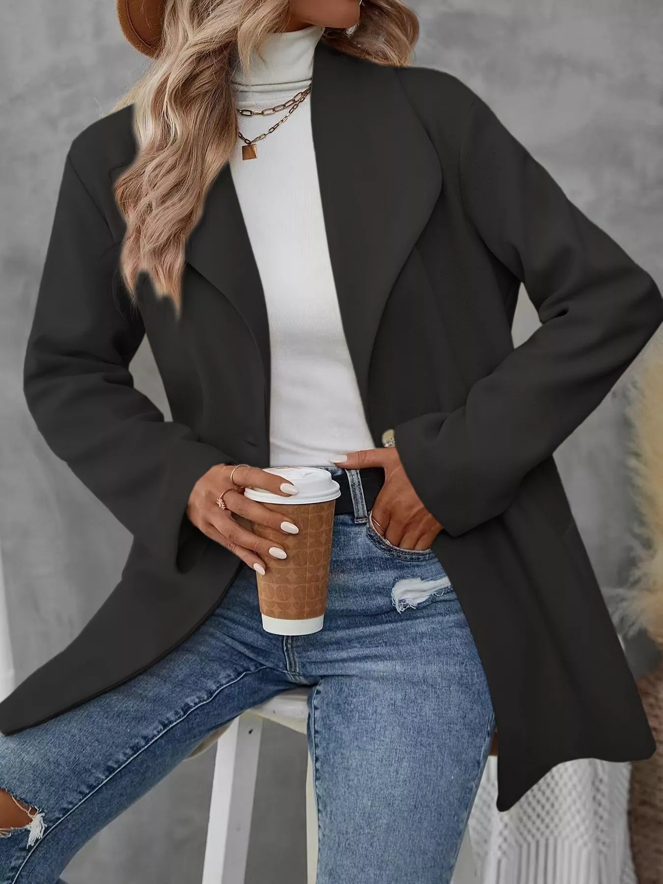 Sarah Express Women's Lapel Collar Single-Button Overcoat