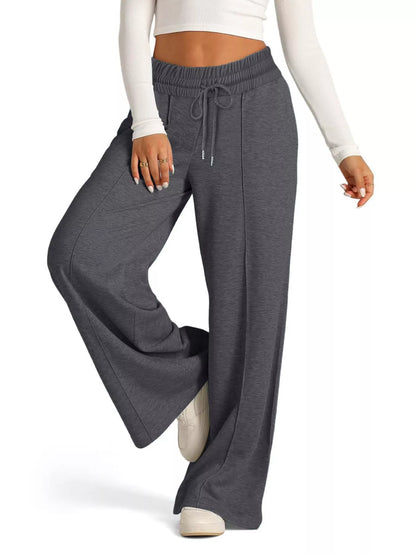 Sarah Express Women's Wide Leg Drawstring Pants - High Waist Palazzo Pants with Pockets