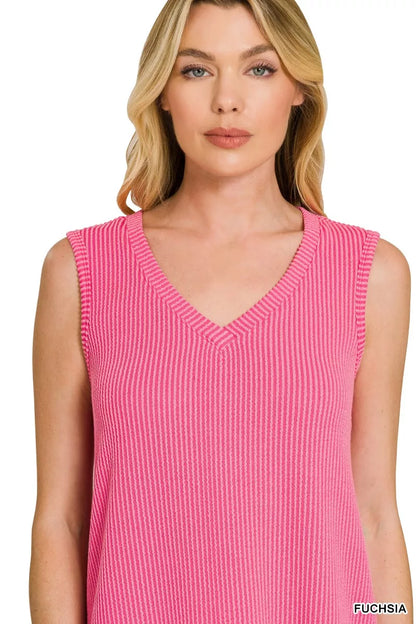 Sarah Express Women's Raised Rib Sleeveless Mini Dress