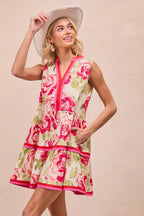 Trendsi BiBi Floral Woven Contrast Edge Tiered Ruffle Mini Dress
