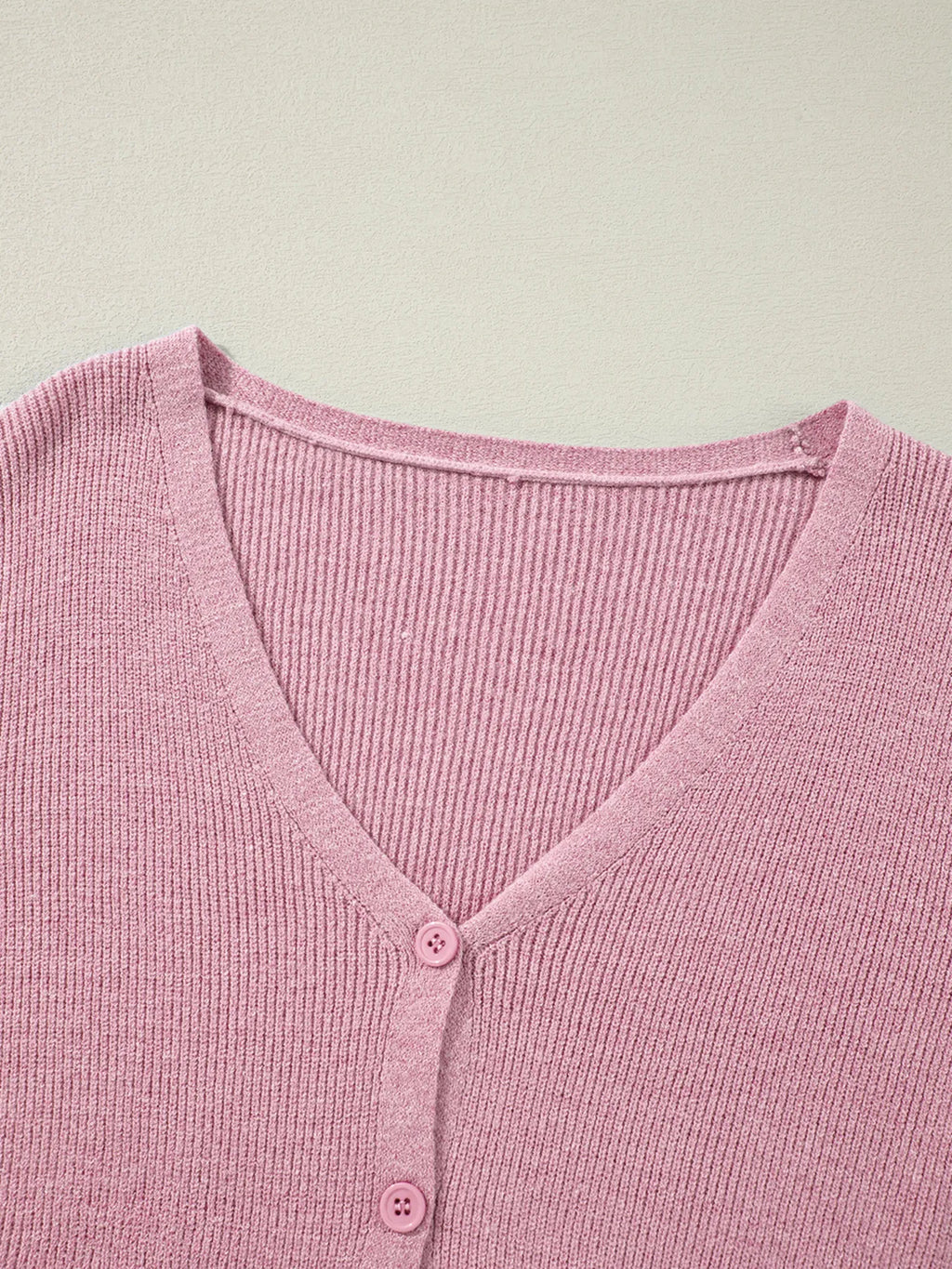 Sarah Express Women's Ribbed Knit Button Front V Neck Cardigan