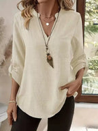 Sarah Express Women's Roll-Up Sleeve Notched Blouse Ivory