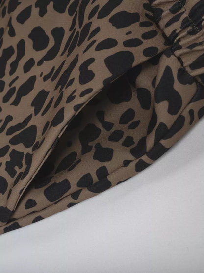 Sarah Express Women's Leopard Drawstring Wide Leg Pants