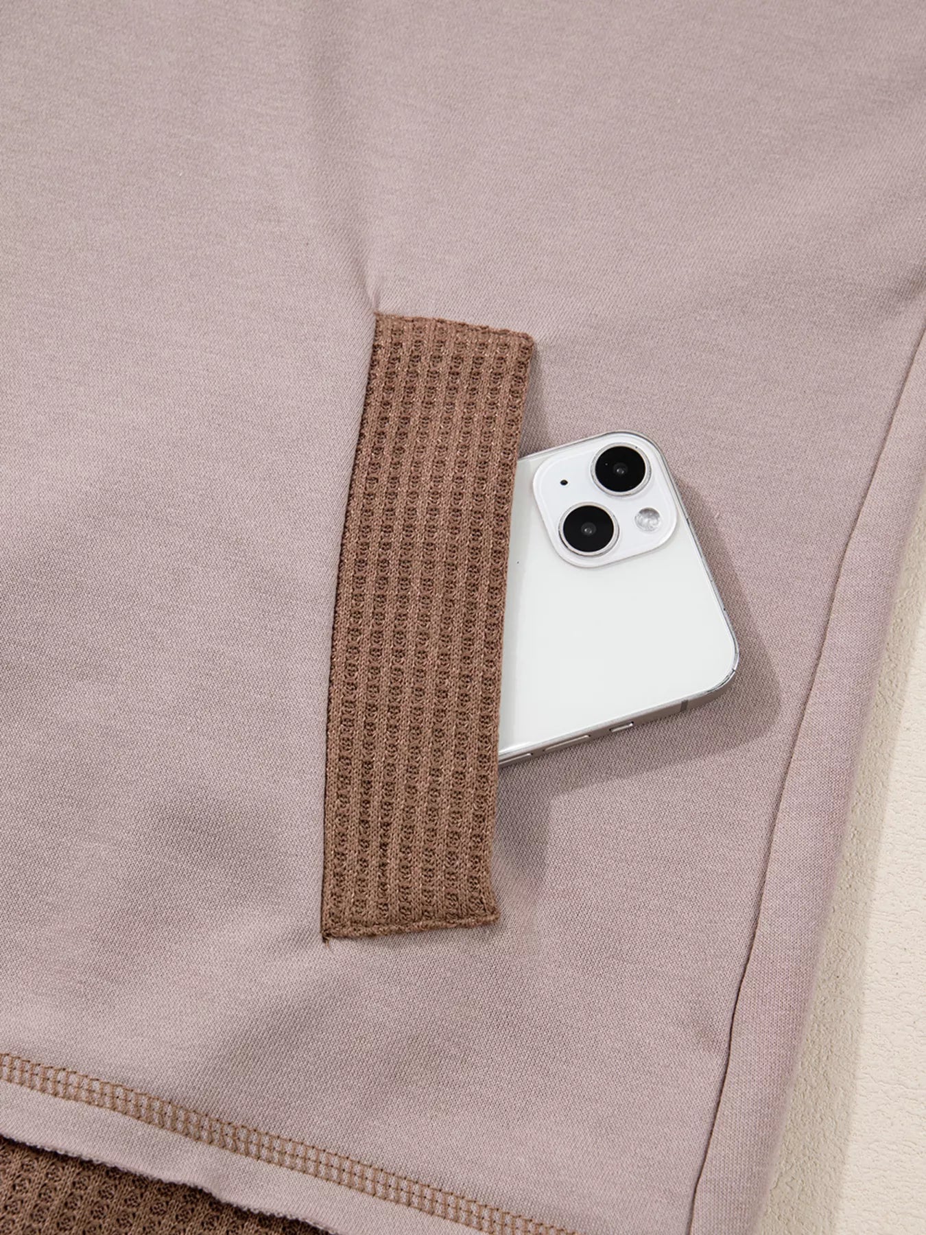 Sarah Express Women's Oversize Waffle Patchwork Exposed Seam Casual Hoodie