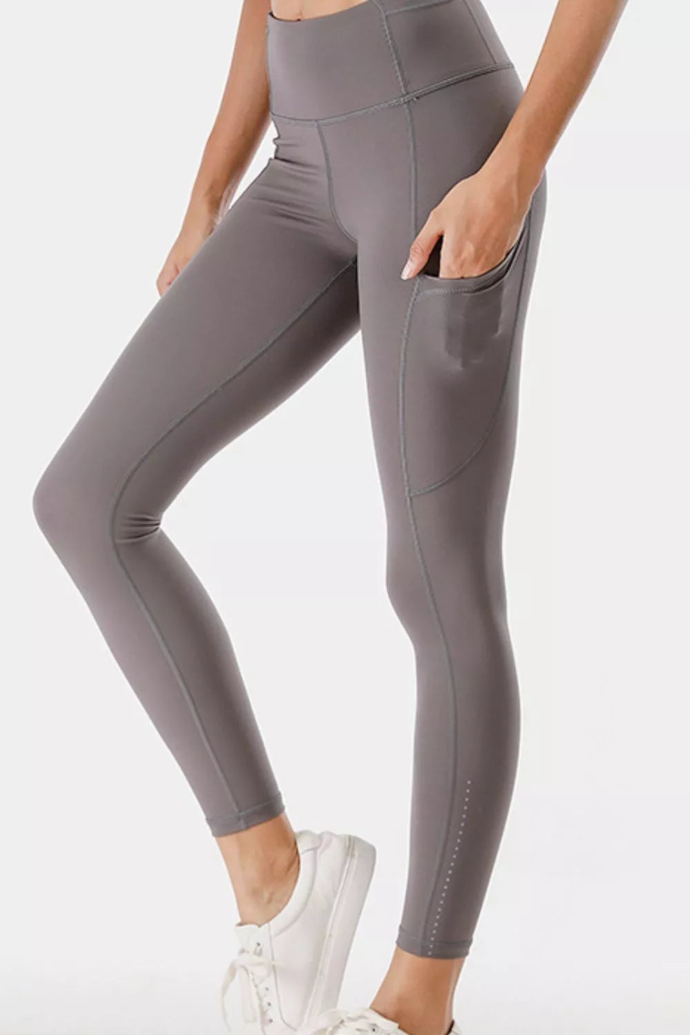 Sarah Express Women's High-Waisted Active Leggings with Pockets Plus Size Gray