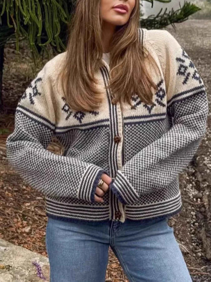 Sarah Express Women's Snowflake Pattern Knit Cardigan - Cozy Winter Sweater