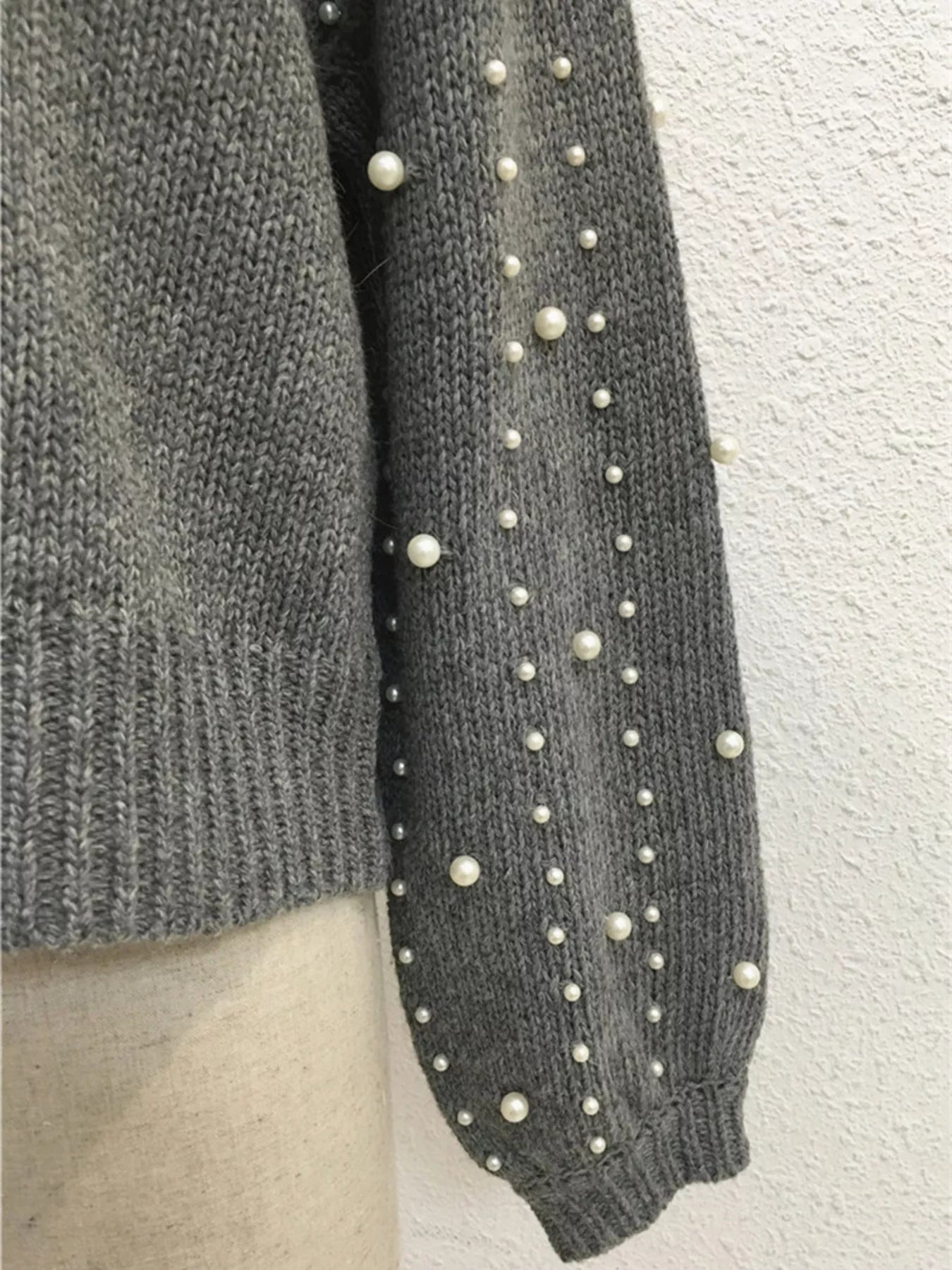 Sarah Express Women's Pearl-Embellished Mock Neck Sweater