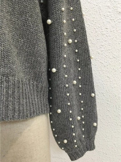 Sarah Express Women's Pearl-Embellished Mock Neck Sweater