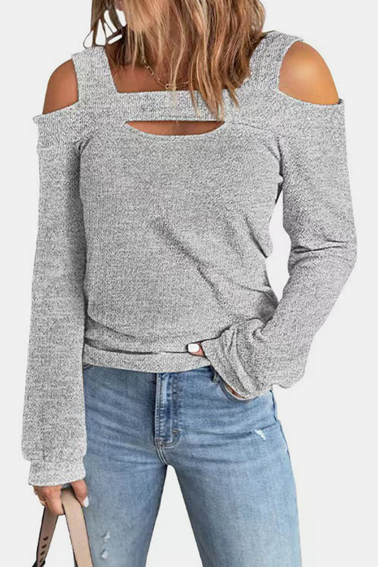 Sarah Express Women's Cutout Cold Shoulder Blouse Heather Gray