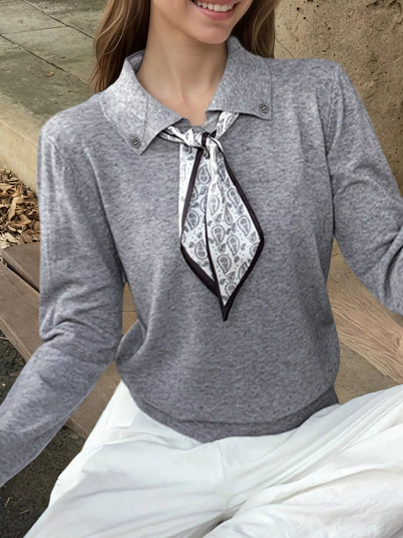 Sarah Express Women's Scarf-Accented Long Sleeve Sweater