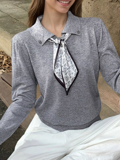 Sarah Express Women's Scarf-Accented Long Sleeve Sweater