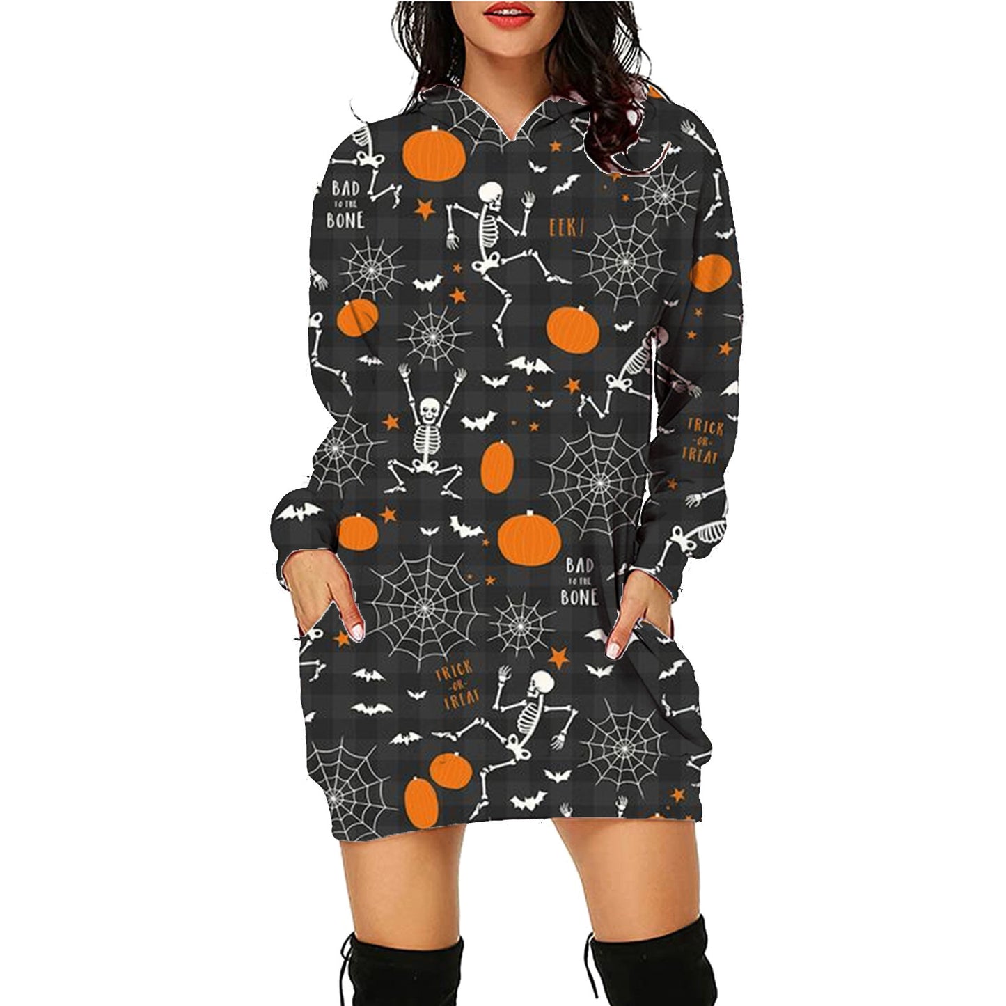 Sarah Express Halloween Print Long Hoodie With Pockets - Women's Oversized Sweater SC10