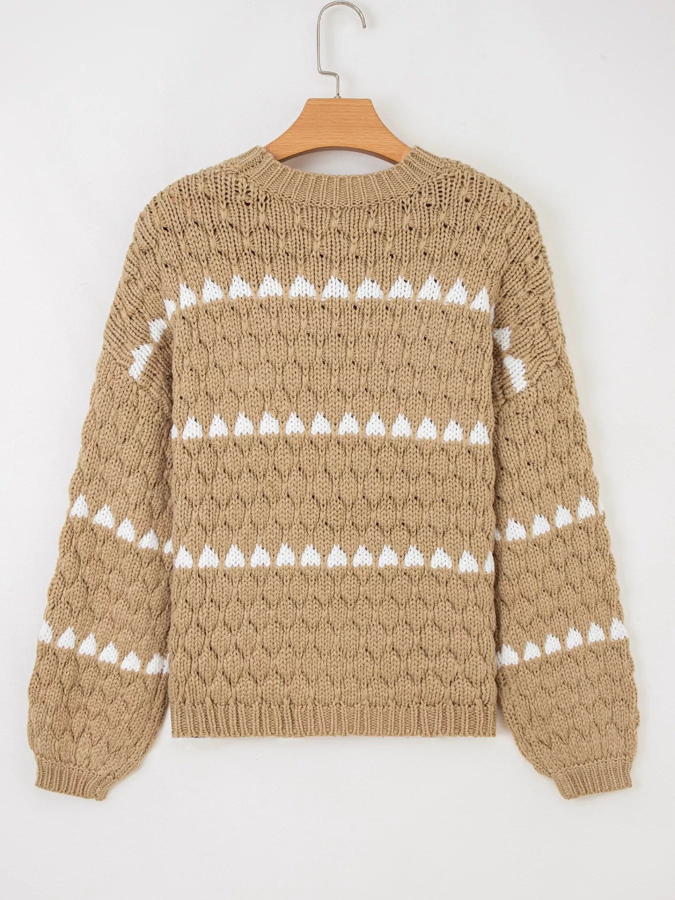 Sarah Express Women's Textured Knit Puff Sleeve Baggy Sweater with Contrast Detail