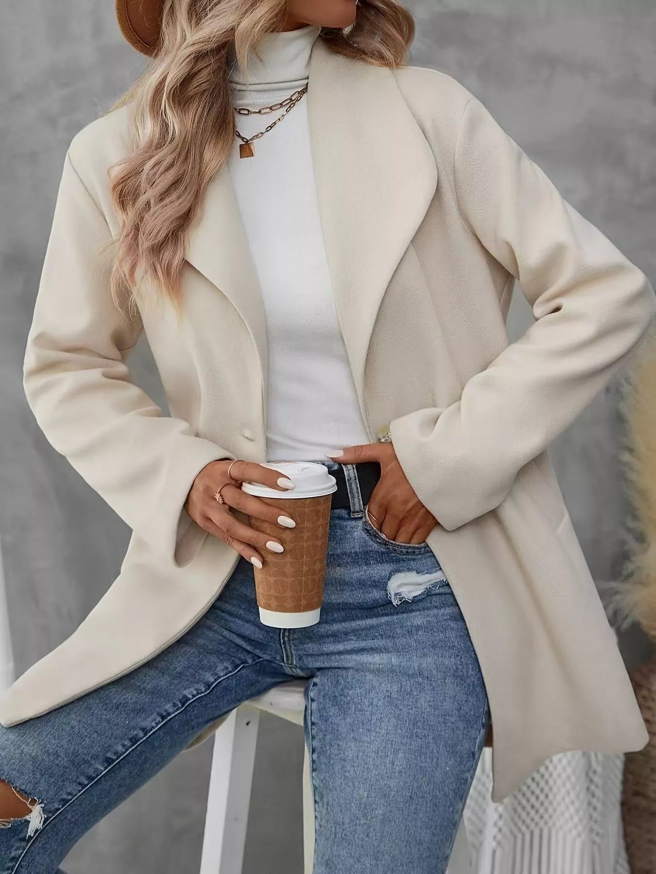 Sarah Express Women's Lapel Collar Single-Button Overcoat