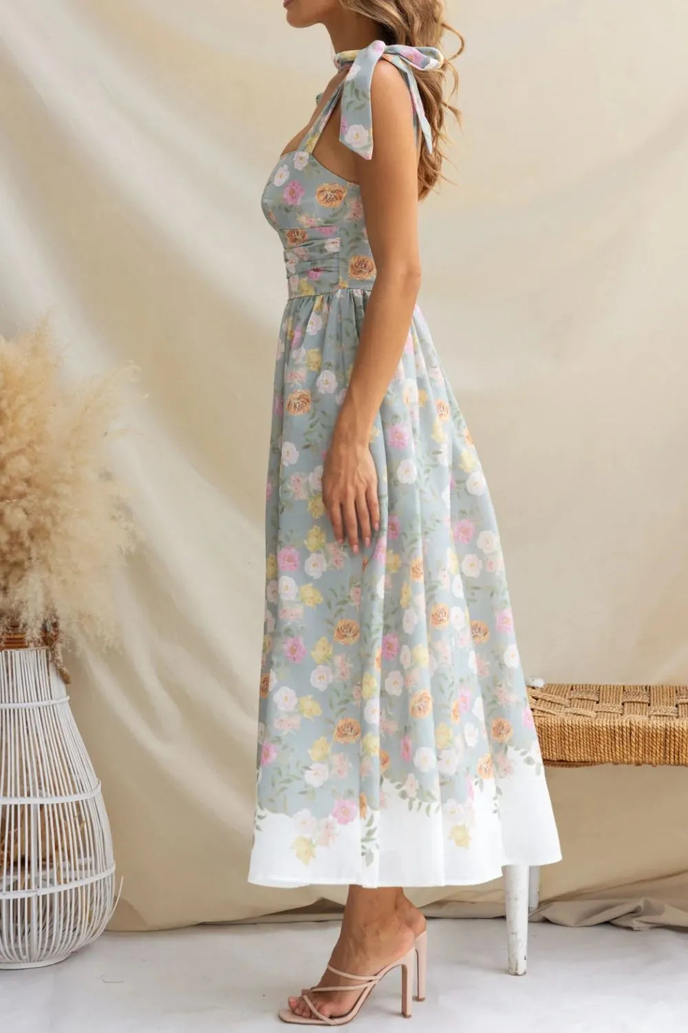 Sarah Express Women's Printed Tie Shoulder Midi Cami Dress