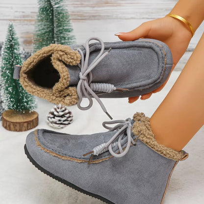 Sarah Express Women's Lace-Up Flat Ankle Boots Gray