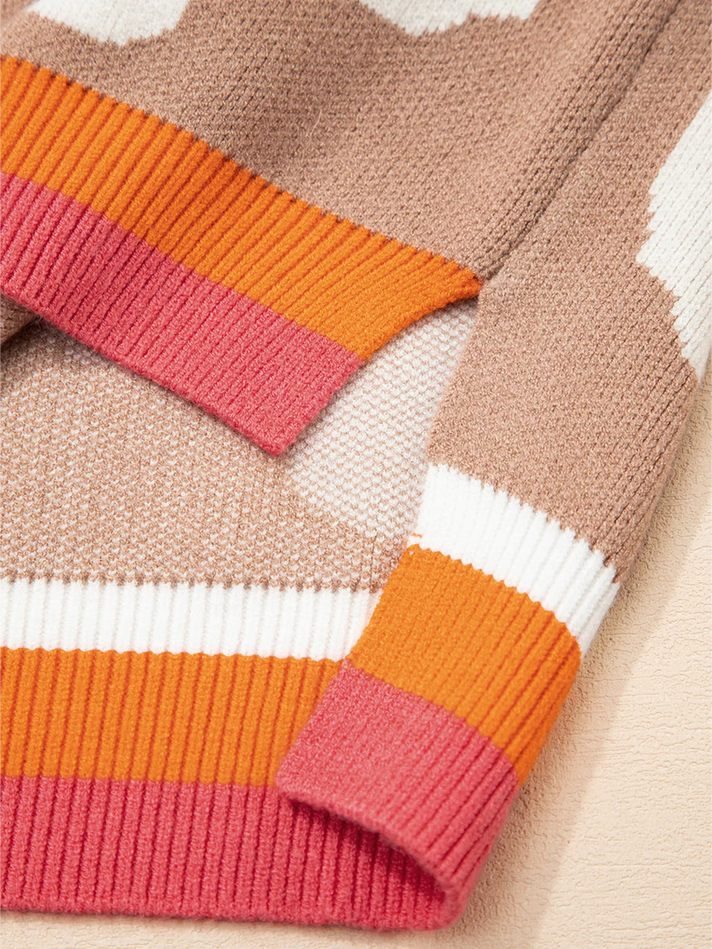 Sarah Express Women's Flower Pattern Contrast Striped Baggy Sweater